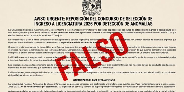¡No caigas! UNAM desmiente falso anuncio sobre repetir el examen de admisión 2026