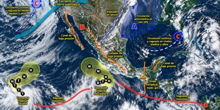 Arranca semana de lluvias en México: Polo agita el Pacífico y el sureste tendrá aguaceros